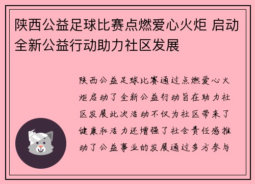 陕西公益足球比赛点燃爱心火炬 启动全新公益行动助力社区发展