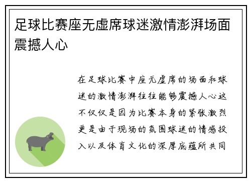 足球比赛座无虚席球迷激情澎湃场面震撼人心