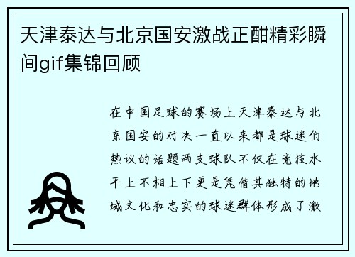 天津泰达与北京国安激战正酣精彩瞬间gif集锦回顾