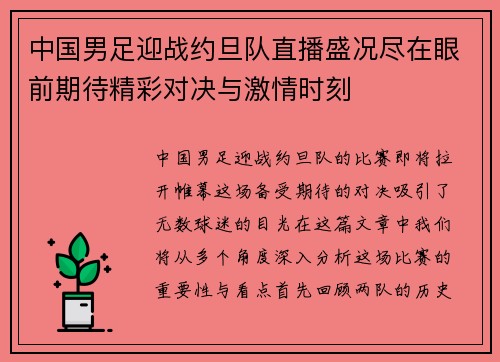 中国男足迎战约旦队直播盛况尽在眼前期待精彩对决与激情时刻